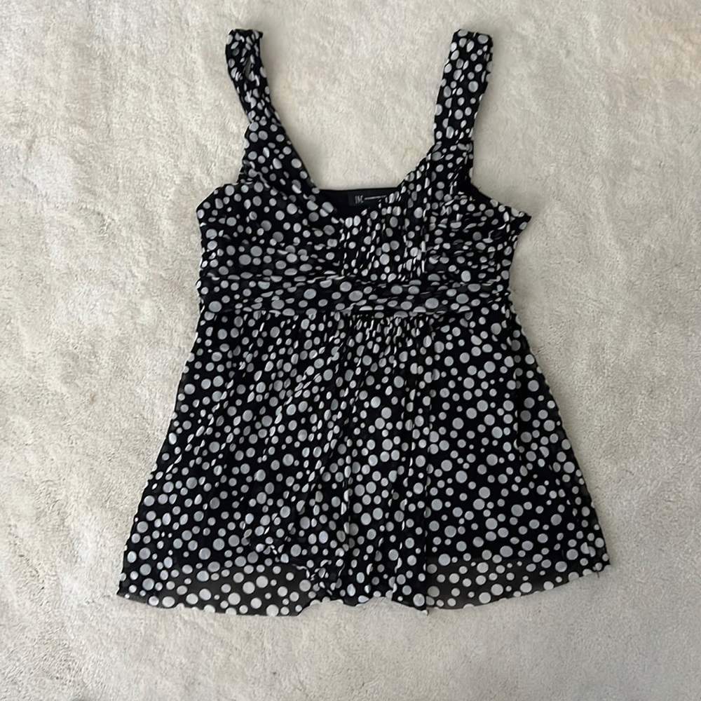 L blouse from international concepts. Black with white dots